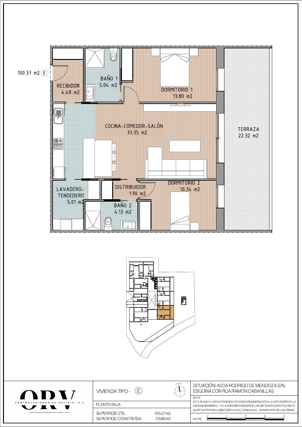 Plano vivienda Bajo E — planta baja