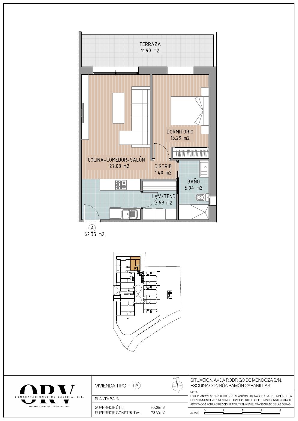 Plano vivienda Bajo A — planta baja