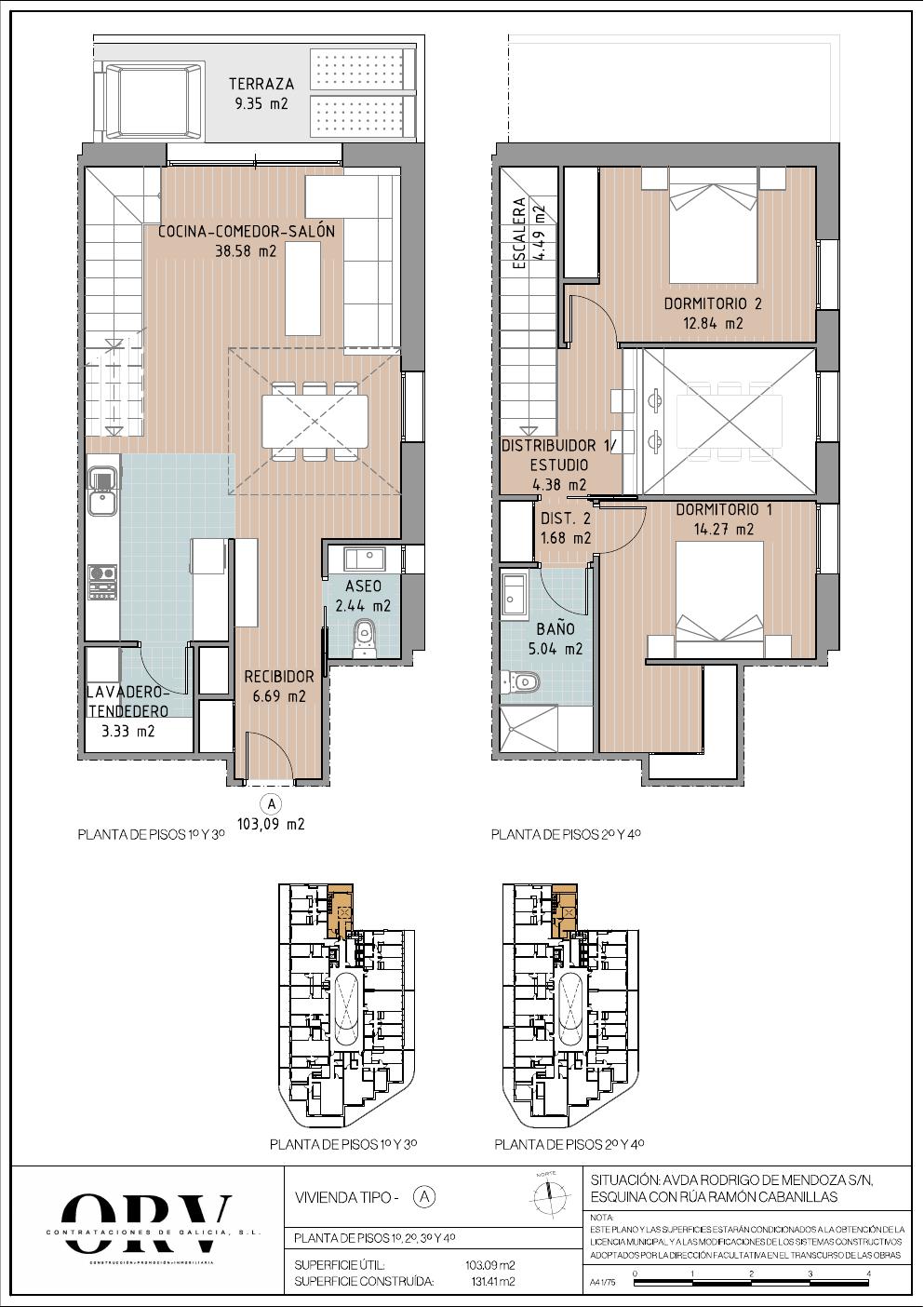 Plano vivienda tipología A — planta tipo