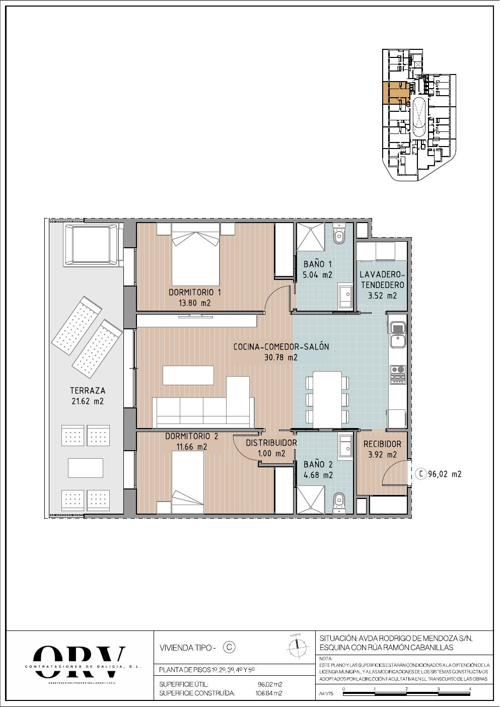 Plano vivienda tipología C — planta tipo