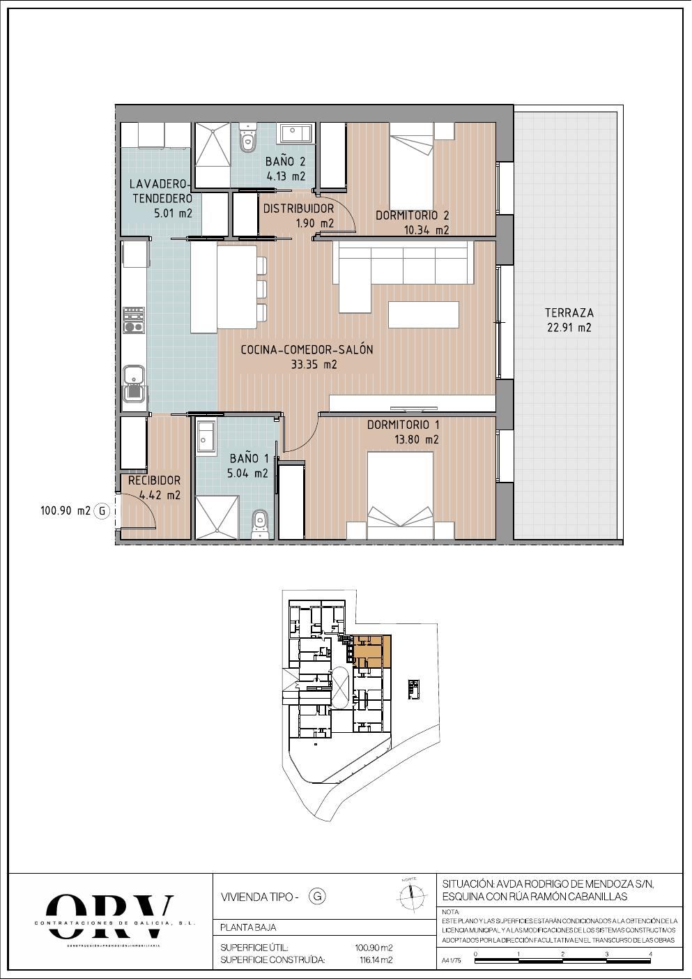 Plano vivienda Bajo G — planta baja