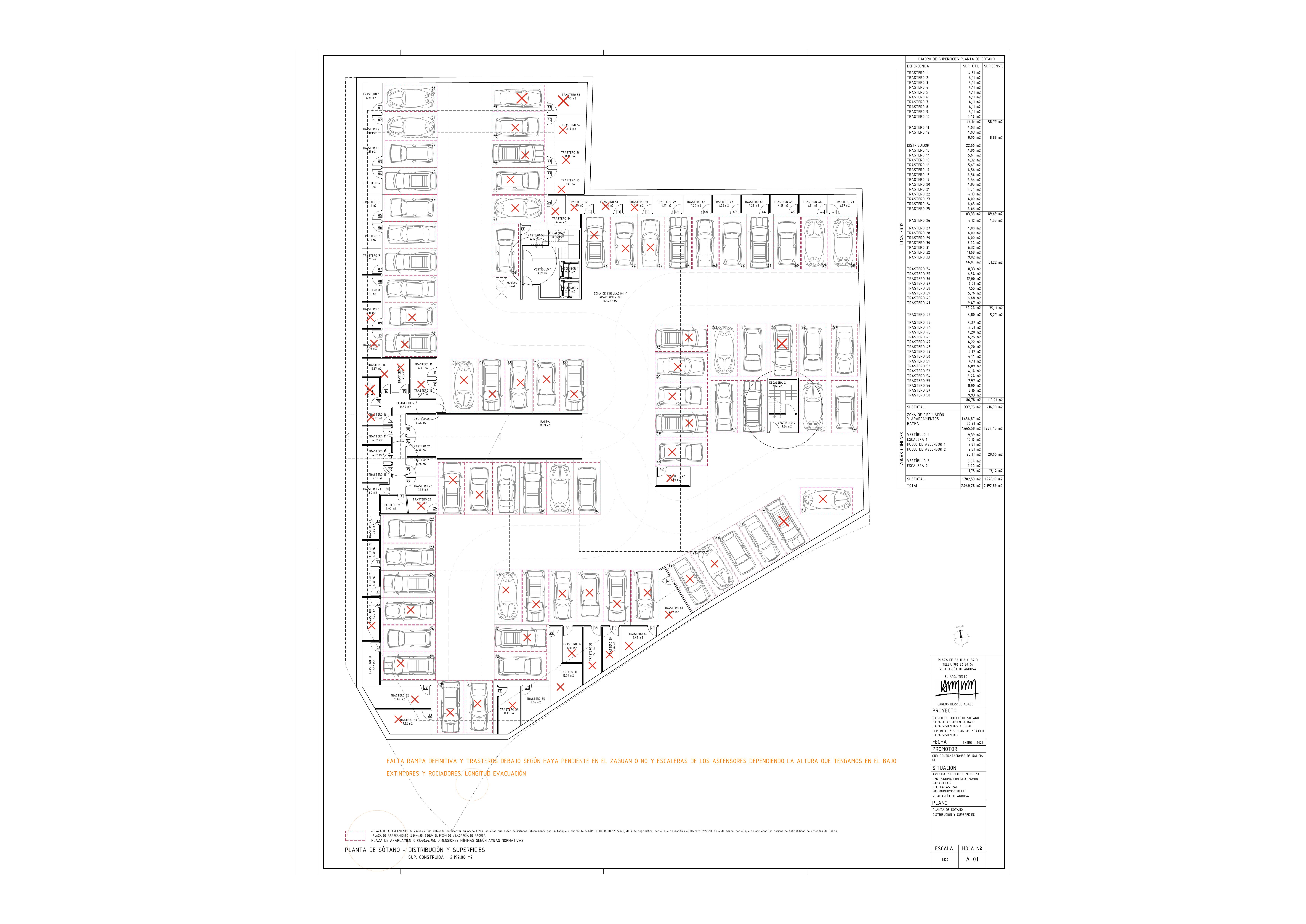 Plano de sótano de Residencial ORVIII con plazas de garaje y trasteros