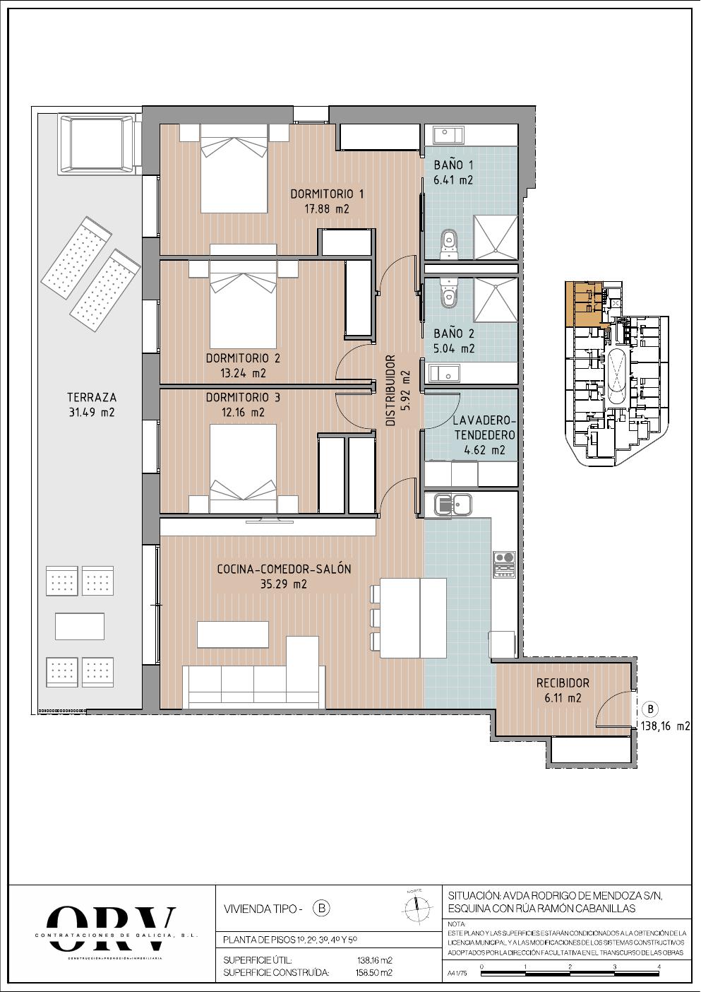 Plano vivienda tipología B — planta tipo