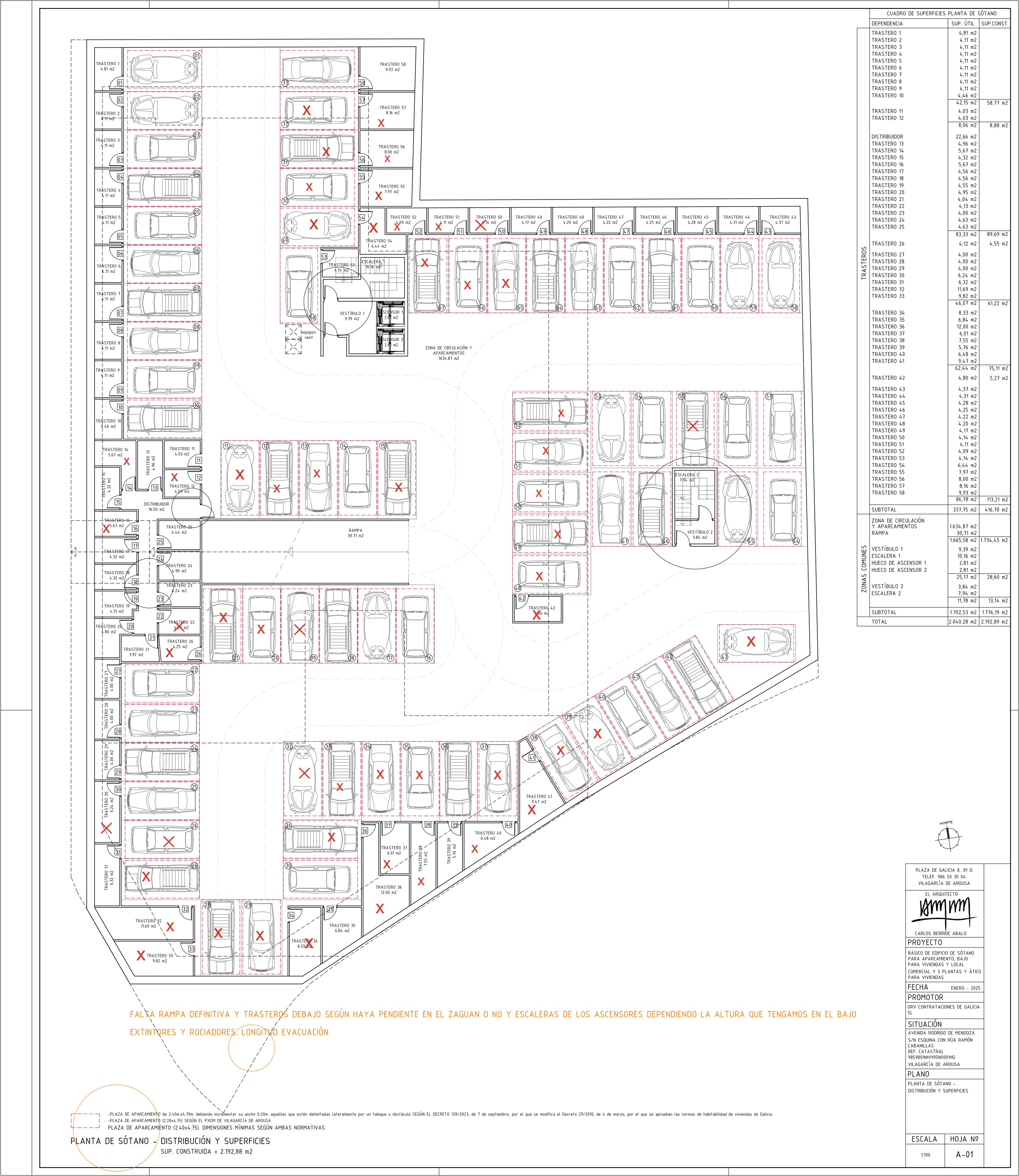 Plano de sótano de Residencial ORVIII con plazas de garaje y trasteros