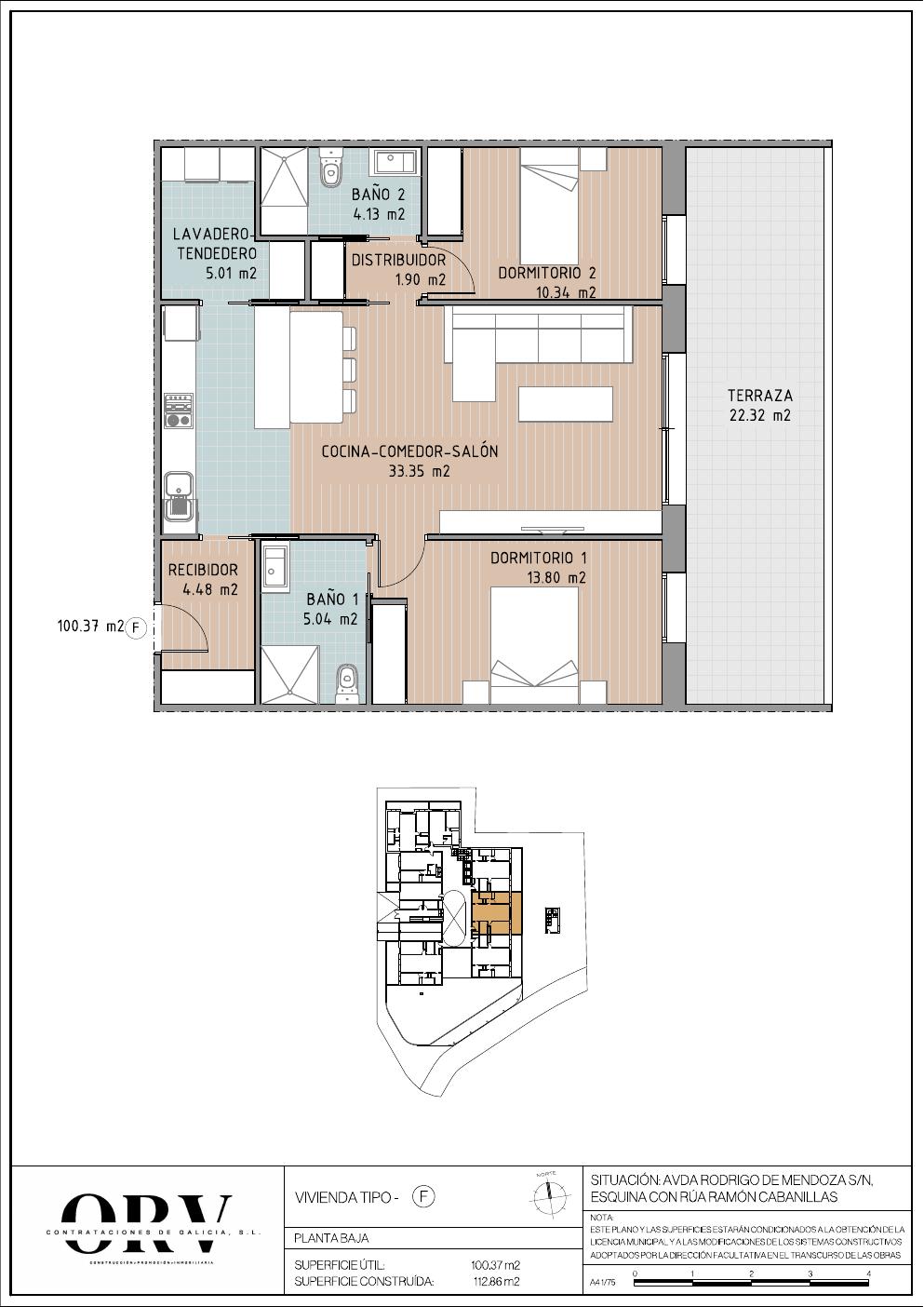 Plano vivienda Bajo F — planta baja