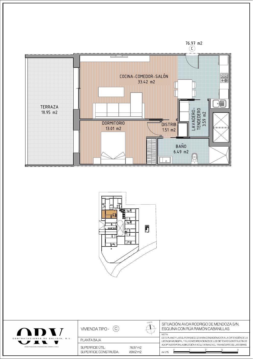 Plano vivienda Bajo C — planta baja