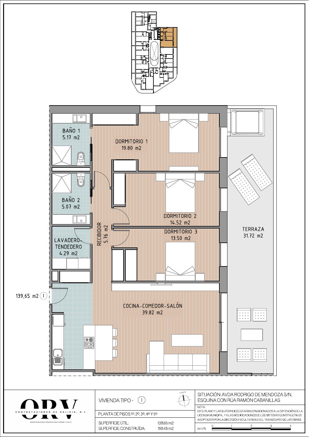 Plano vivienda tipología I — planta tipo